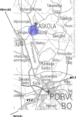 Askola (3153), sijaintikartta; ©Maanmittauslaitos, lupa nro 55/MYY/00